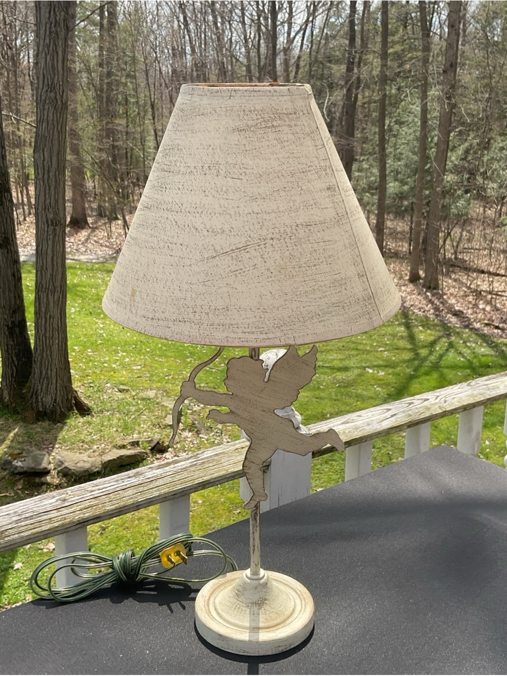 Vintage Cupid/Cherub with Arrow Table Lamp in Distressed Cream